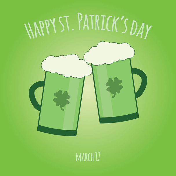 Открытка с днем Святого Патрика с бокалом зеленого ирландского пива
 - Вектор,изображение