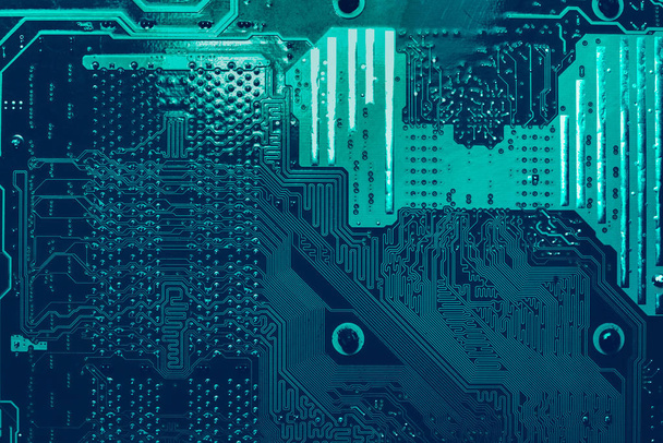 Blauer Leiterplattenhintergrund der Computer-Hauptplatine - Foto, Bild