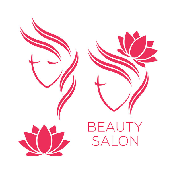 Krásná žena vektorové logo šablony pro kadeřnictví, kosmetický salon, kosmetické procedury, lázeňské centrum. Logo krásy pro kadeřnictví - Vektor, obrázek