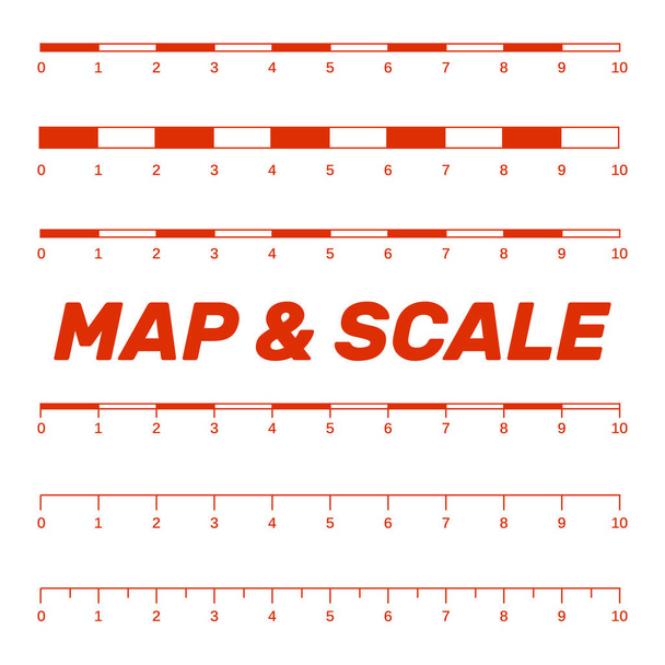 Mapa escala gráficos para medir distâncias. Vetor de mapa de medida de escala. Latitude e longitude distância - Vetor, Imagem