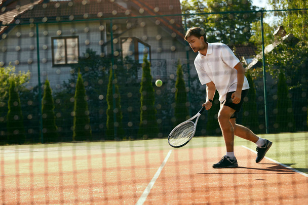 Man Playing Tennis Outdoors. - Fotoğraf, Görsel