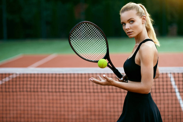 Woman Playing Tennis On Court. - Fotó, kép