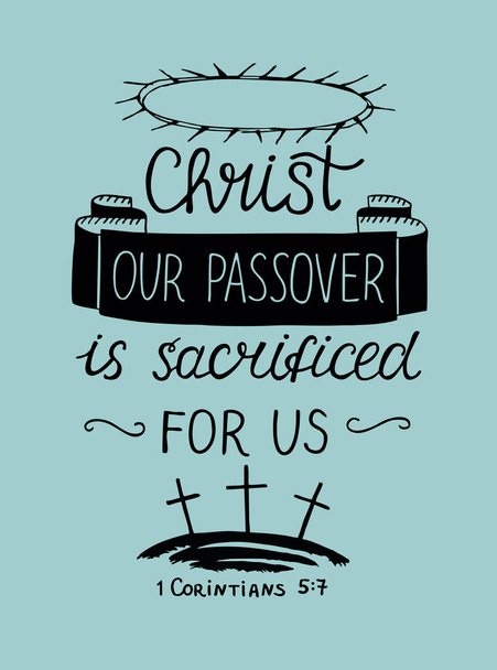 Χέρι γράμματα το Πάσχα ημών Χριστός σταυρώθηκε για μας κοντά σε τρεις σταυρούς  - Διάνυσμα, εικόνα