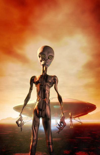 Ufo desembarcou e alienígenas cinza
 - Foto, Imagem