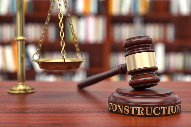 Construction Law. Gavel and word Construction on sound block - Photo, Image