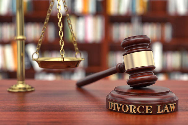 Zákon o rozvodu. Gavel a slovo Rozvod na zvukové bloky - Fotografie, Obrázek