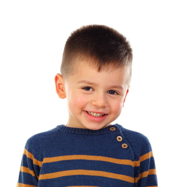 hauska pieni poika hymyilee eristetty valkoisella taustalla
 - Valokuva, kuva