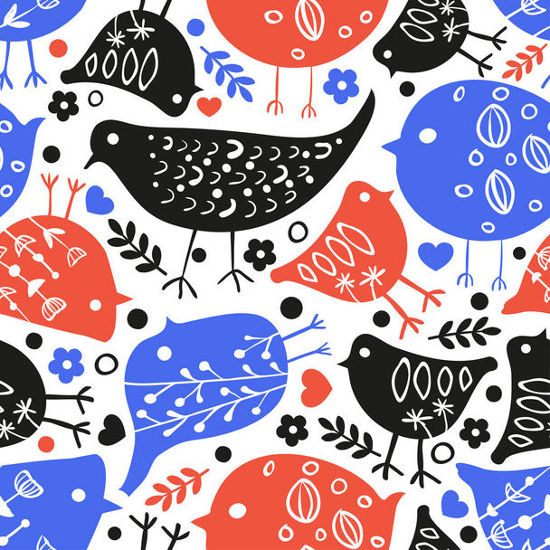 Vector cute floral seamless background with bird - ベクター画像