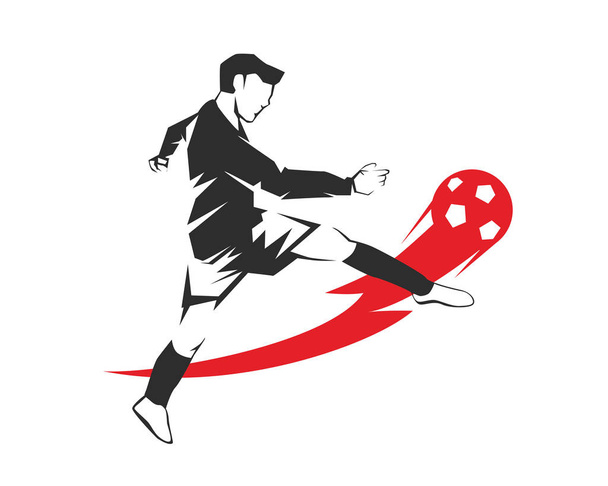 Voetballer In actie Logo - bal op brand strafschop - Vector, afbeelding