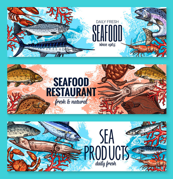 Bandiere di pesce vettore di schizzo pesce fresco
 - Vettoriali, immagini