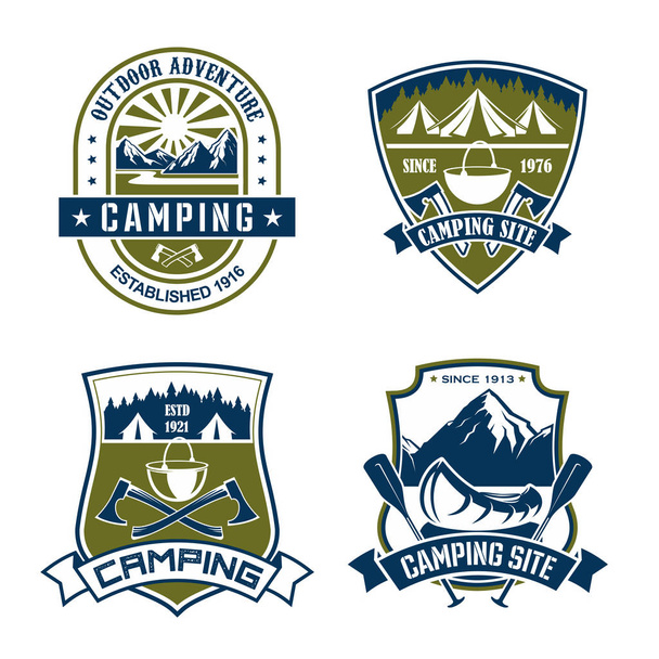 Wektorowe ikony dla camping site przygoda w górach - Wektor, obraz