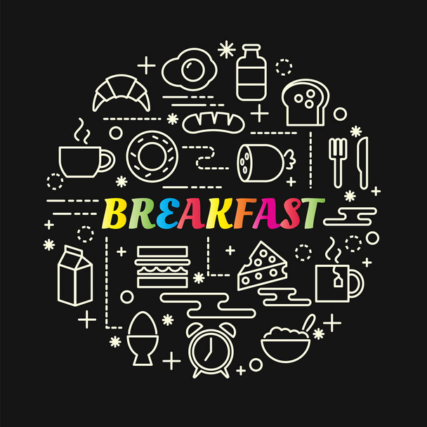 breakfast colorful gradient with line icons set - ベクター画像