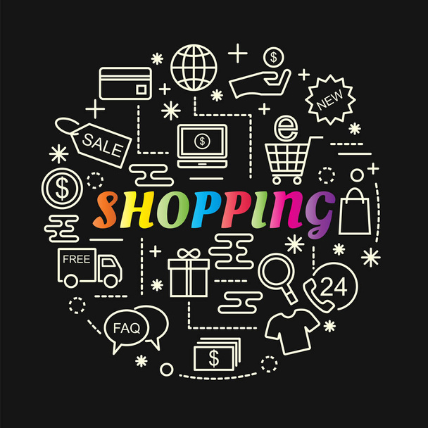 shopping colorful gradient with line icons set - Vector, Image