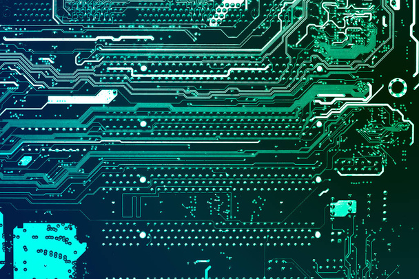 コンピューターのマザーボードの回路基板の緑背景 - 写真・画像