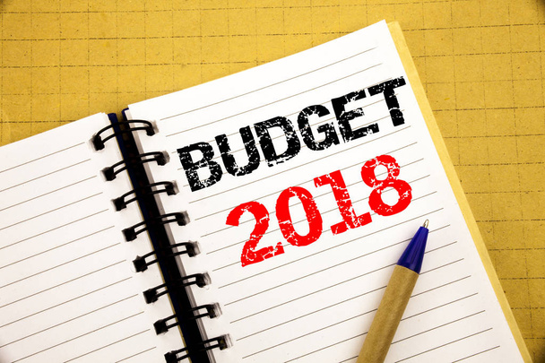 Προϋπολογισμό του 2018. Επιχειρηματική ιδέα για οικιακή προϋπολογισμού λογιστική σχεδιασμό γραπτή στο Σημειωματάριο (Notepad) με χώρο σε παλιό ξύλο φόντο ξύλινη με στυλό μαρκαδόρο - Φωτογραφία, εικόνα