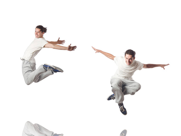 Мужчина танцует отдельно на белом - Фото, изображение