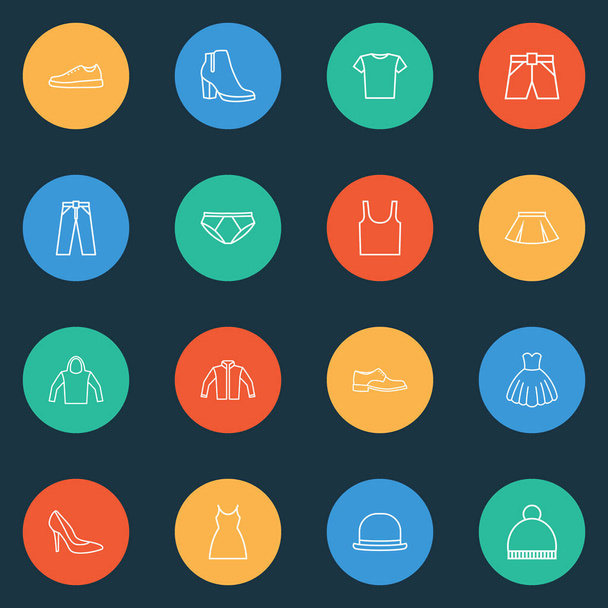 Clothes icons line style set with gumshoes, dress, boots and other dress elements. Isolated vector illustration clothes icons. - Vector, Image