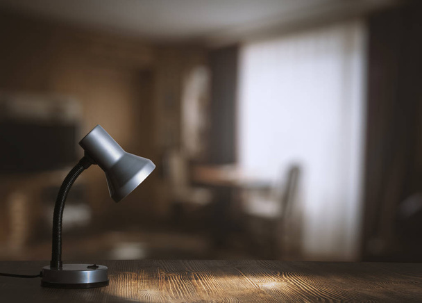lamp on table with blurred room interior on background - Photo, Image