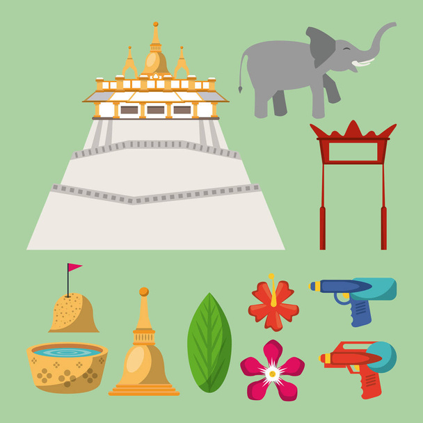Ícones do Festival de Songkran
 - Vetor, Imagem