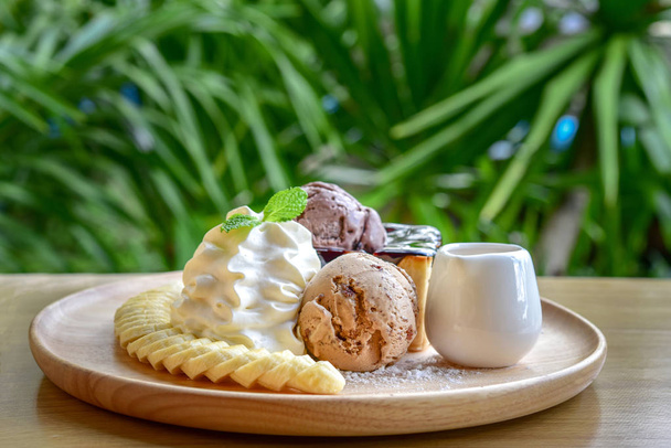 Honey Santos with ice-cream and whipped cream - Photo, Image