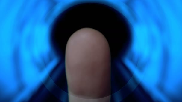 Scansione dell'identificazione delle impronte digitali per il controllo di sicurezza sul concetto HUD futuristico
  - Filmati, video