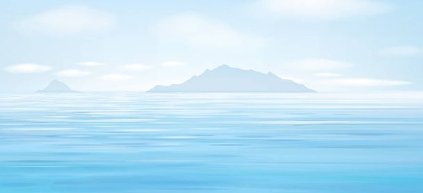Vectorillustratie van blauwe zee met berg onder bewolkte blauwe hemel - Vector, afbeelding