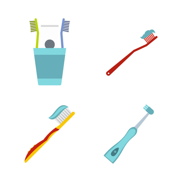 Toothbrush icon set, flat style - Вектор,изображение