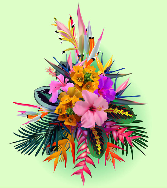 bouquet of tropical flowers for printing on T-shirts, postcards, congratulations, tropical travels - Vektori, kuva