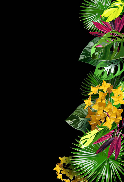Vector banner of tropical flowers and leaves illustration of tropical flowers orms for spa design, exotic travel, vacation, recreation, printing on T-shirts - Vektori, kuva