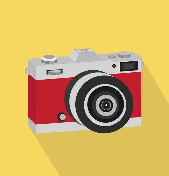 red vintage camera Flat style with long shadow - Vector, Image