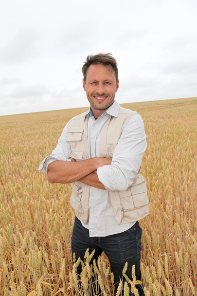 Portrait of handsome man standing in wheat field - Valokuva, kuva