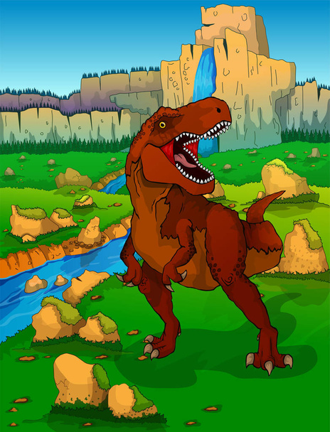Tyrannosaurus on the background of nature - Vector, Image