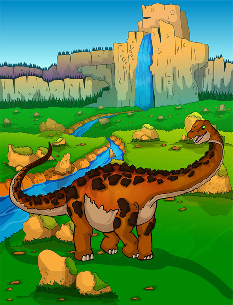 A Diplodocus a háttérben a természet - Vektor, kép