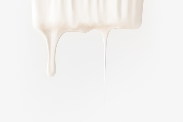 paint brush in white paint isolated on white - Photo, Image