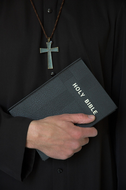 Priest, cross and bible - Фото, изображение
