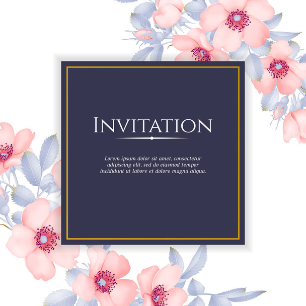 Wedding invitation with wild rose flowers. - Vector, Image