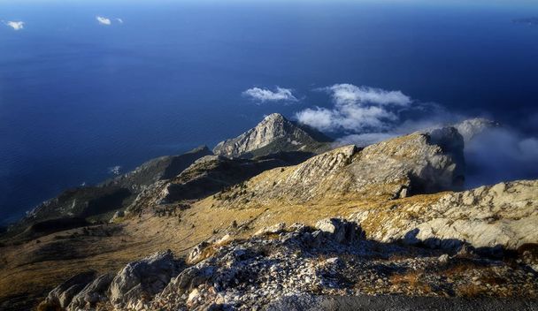 Na vrcholu Agion Oros (hora Athos) v Řecku. Pohled na Panagia Marek - Fotografie, Obrázek