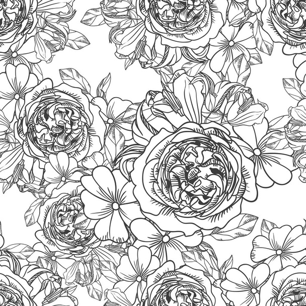 Seamless vintage style ornate flower pattern. Floral elements in contour - Vecteur, image
