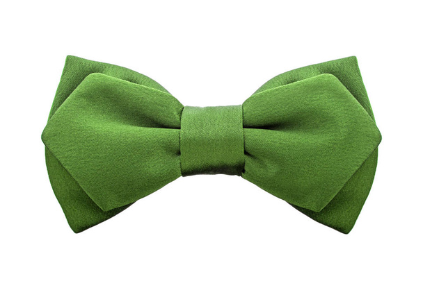 corbata de lazo verde de dos capas de moda aislada sobre fondo blanco
 - Foto, Imagen