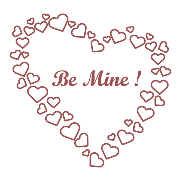 Cute vector illustration: heart composed of many hearts and the words: Be Mine. Design for banner, flyer, poster or print. Greeting card Valentine's Day. - Vektor, kép
