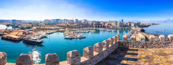 Heraklion harbour with old venetian fort Koule and shipyards, Crete, Greece - Photo, Image