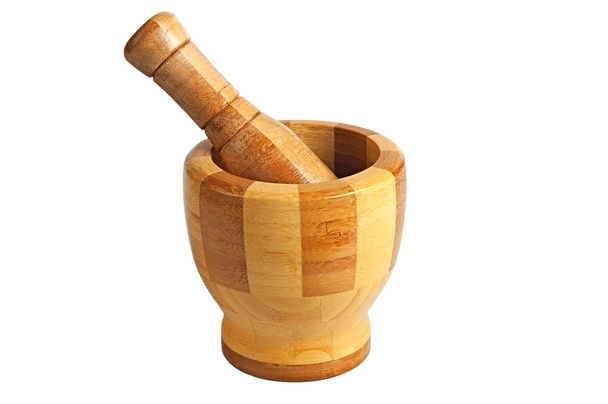 houten mortel voor stampende specerijen - Foto, afbeelding