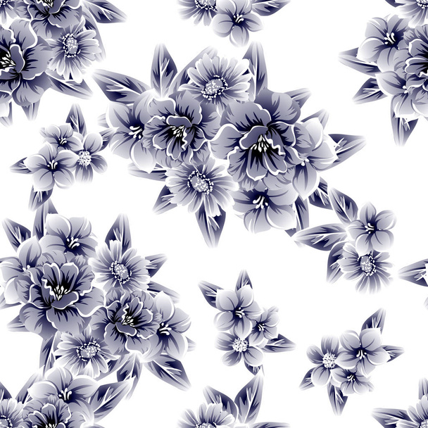 Seamless vintage style ornate flower pattern. Floral elements in contour - Vektori, kuva