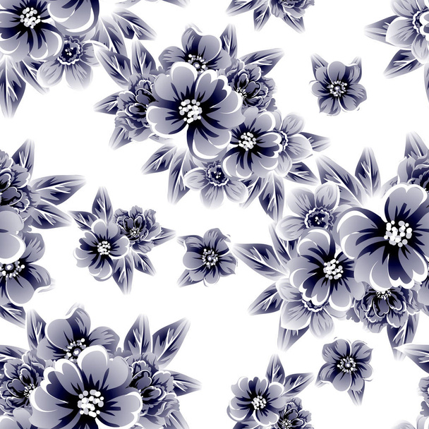 Seamless vintage style ornate flower pattern. Floral elements in contour - Vektör, Görsel