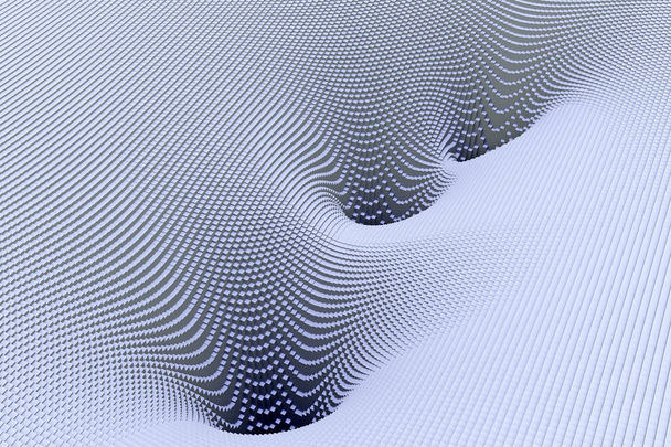 3D иллюстрация воронкообразного ландшафта, состоящего из сотен кубоидов с квадратным основанием
 - Фото, изображение