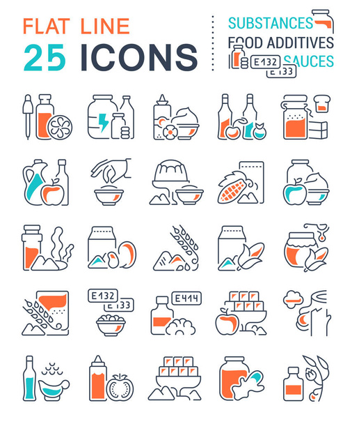 Set of vector line icons, sign and symbols with flat elements of food additives for modern concepts, web and apps. Collection of infographics logos and pictograms. - Vector, Image