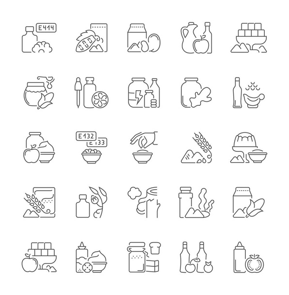 Collectie van lijn grijze pictogrammen van levensmiddelenadditieven. Set van eenvoudige concepten van de vector voor creatieve projecten en apps. Info grafische elementen en pictogrammen. - Vector, afbeelding