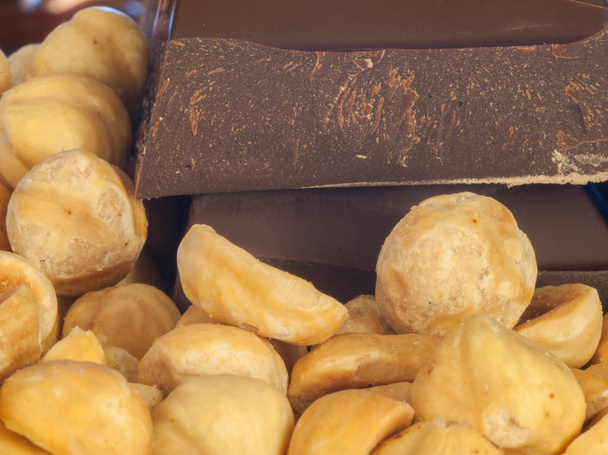 macro detail of hazelnuts and chocolate - Photo, Image