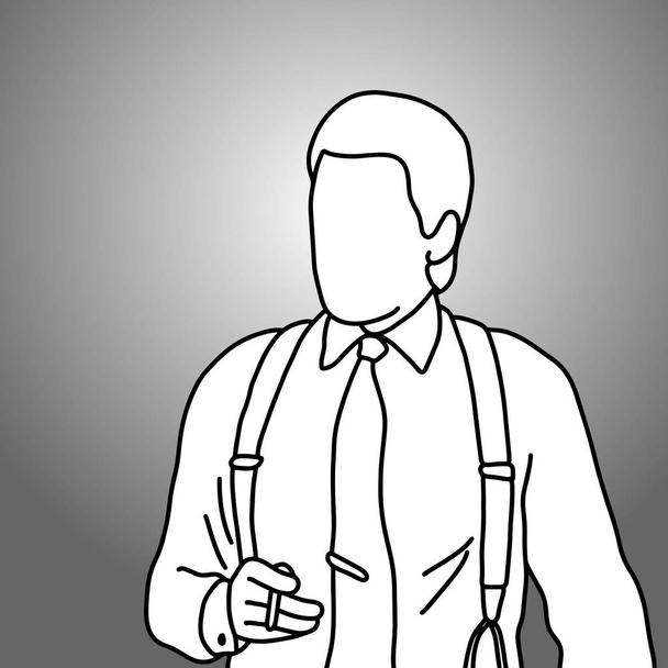 επιχειρηματίας εκμετάλλευση τσιγάρο στο δεξί του χέρι διανυσματικά εικονογράφηση doodle σκίτσο χέρι με μαύρες γραμμές που απομονώνονται σε γκρι φόντο. - Διάνυσμα, εικόνα