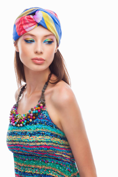 portrait of gorgeous young woman with colorful make-up  - Photo, Image
